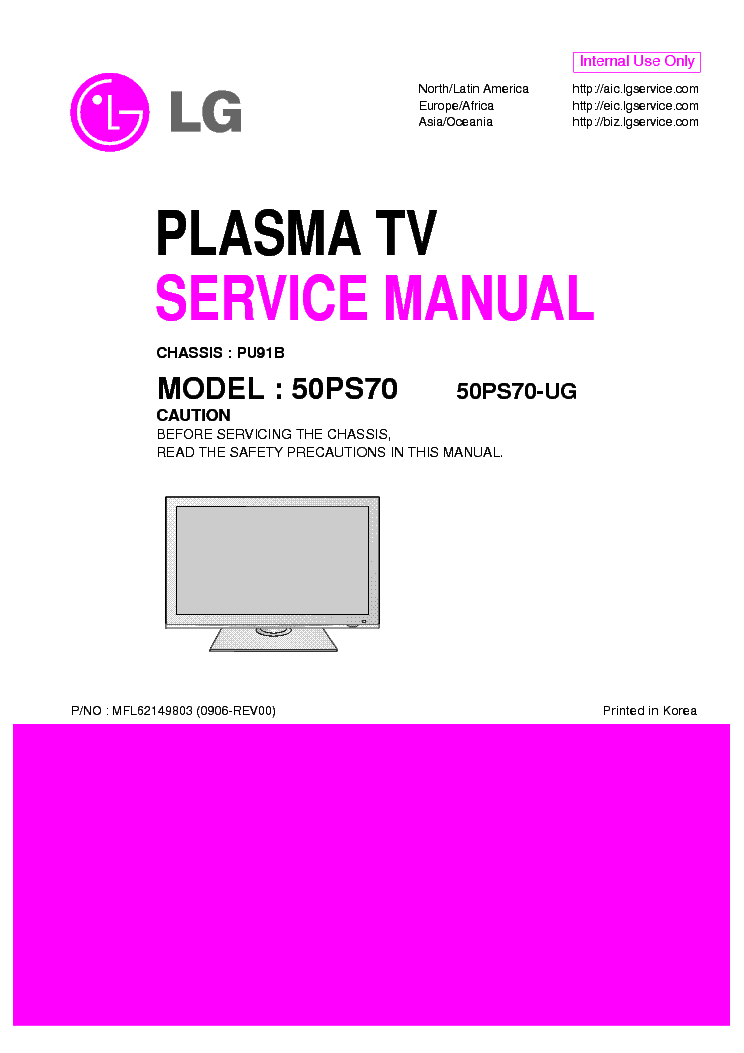 LG 50PS70[-UG] CHASSIS PU91B service manual (1st page)